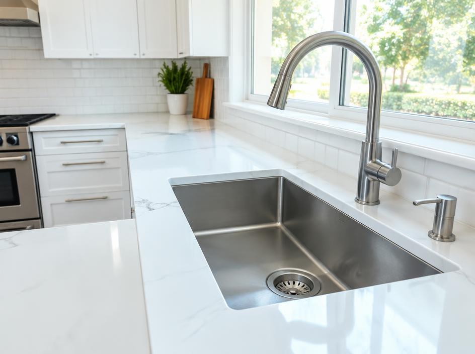 Spotless kitchen sink and counters